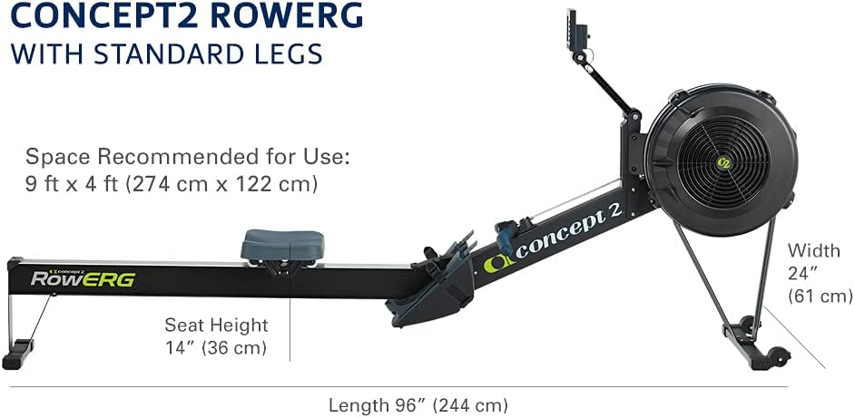 Concept2 RowErg Modell D: Rudergerät mit Luftwiderstand, Standardbeinen, Schwarz