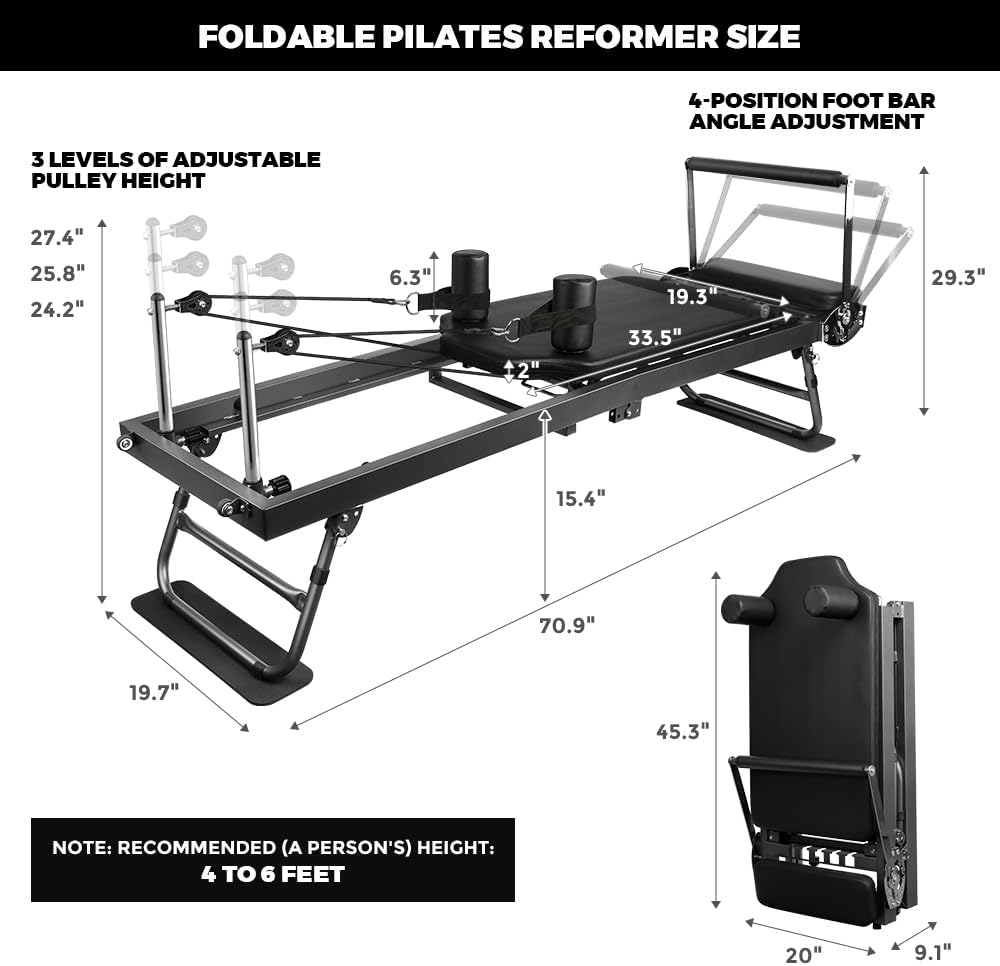 ONETWOFIT Pilates Reformer: Faltbar, für Core, Yoga & Krafttraining
