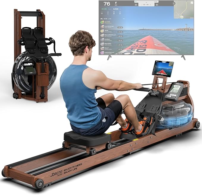 JOROTO MR380/MR390: Klappbares Eichenholz‑Rudergerät mit 28 L Tank und Bluetooth‑Monitor