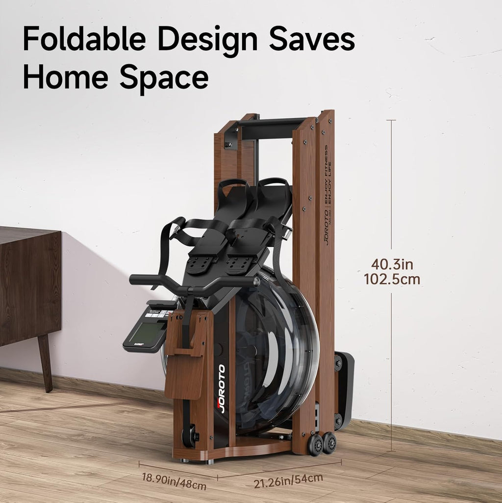 JOROTO MR380/MR390: Klappbares Eichenholz‑Rudergerät mit 28 L Tank und Bluetooth‑Monitor