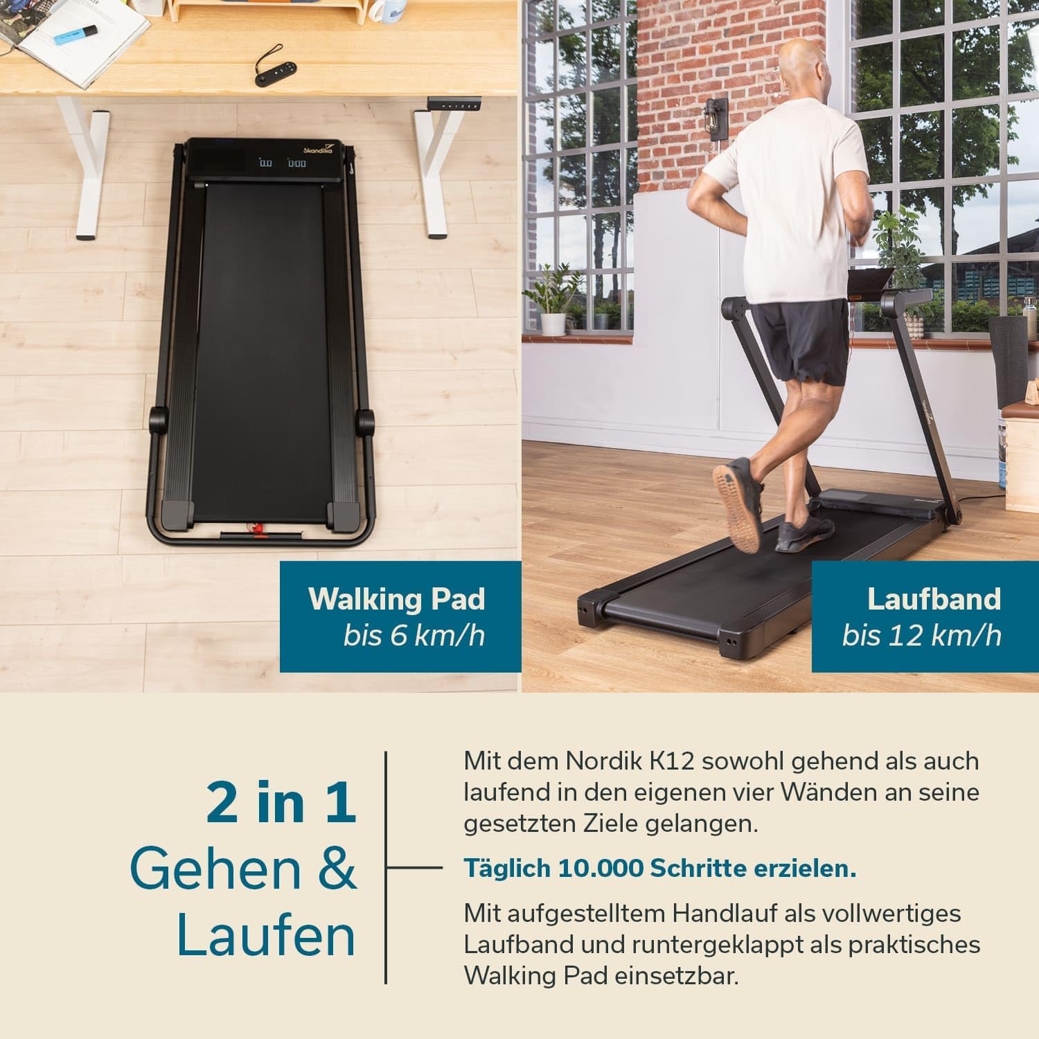 Skandika Nordik Laufband für Zuhause & Büro | Walking Pad mit Steigung