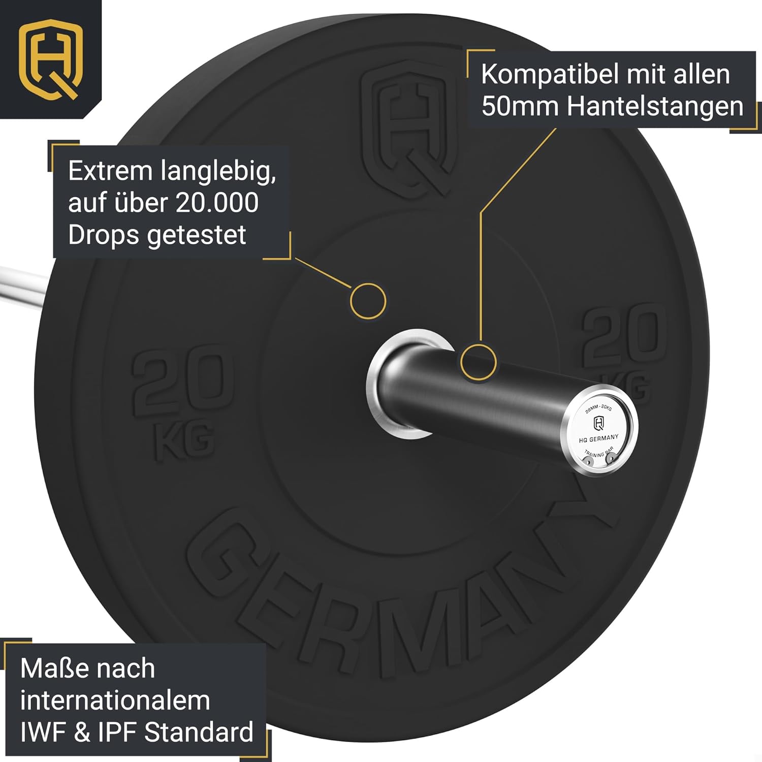 HQ Germany 50mm Vollgummi Bumper Plates - Gewichtsscheiben Set für Training