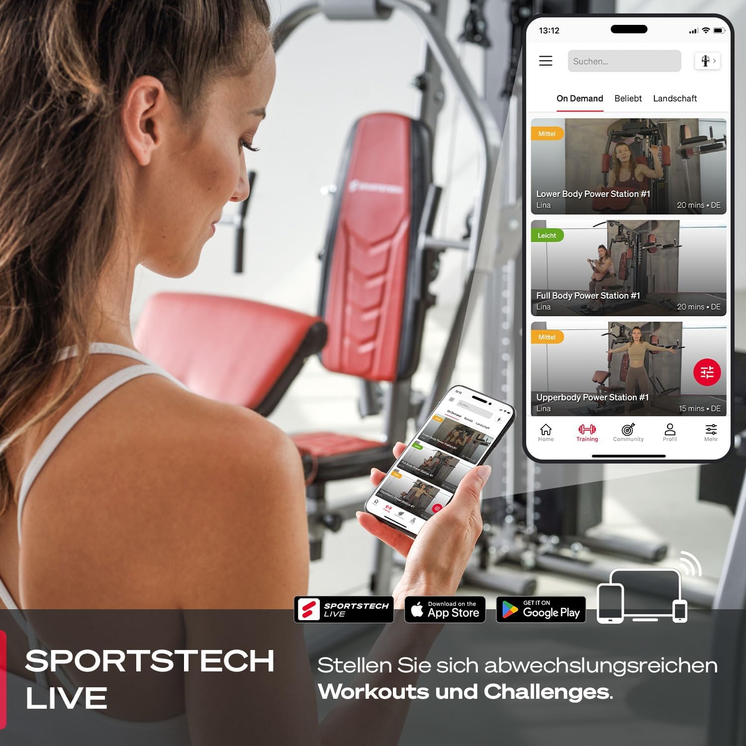 Sportstech HGX300: Multifunktions-Kraftstation mit Beinpresse, Stepper & Powertower