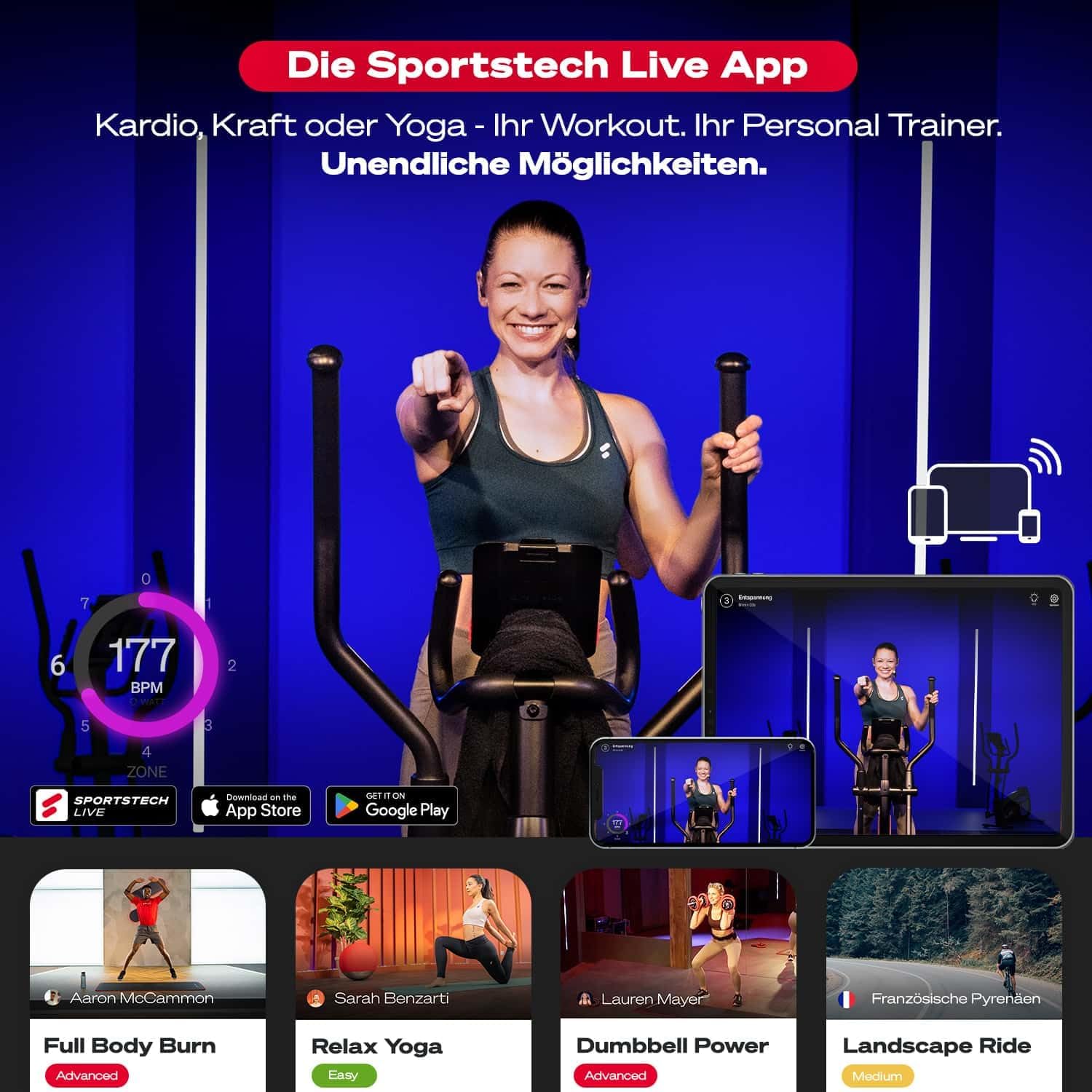 Sportstech CX2: Crosstrainer mit App, 27 kg Schwungmasse & Generator