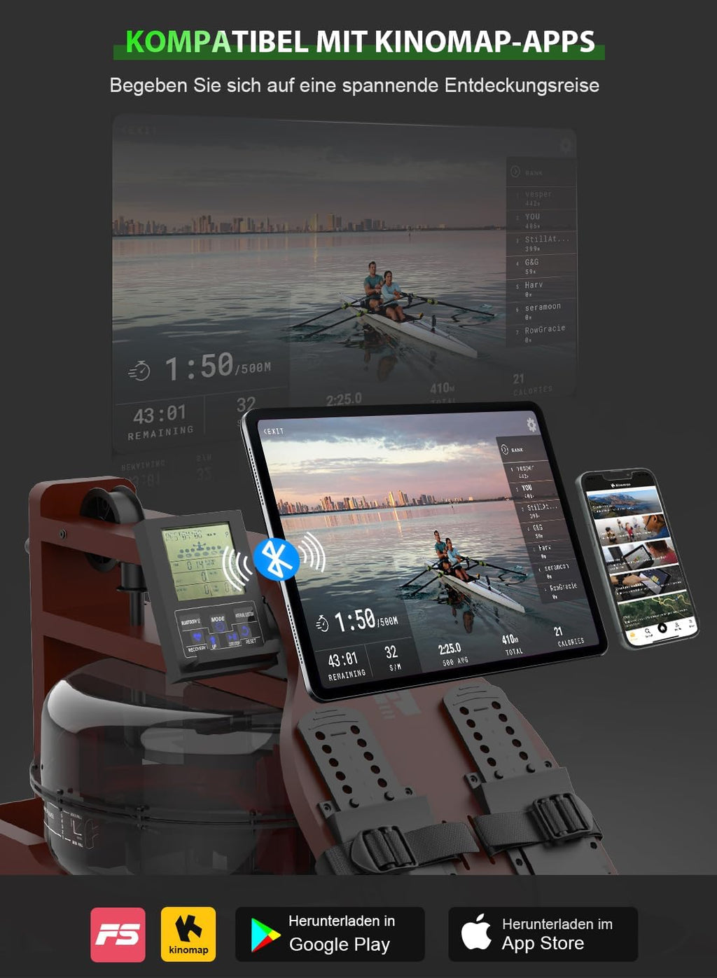 Neezee Water Rudergerät: Massivholz-Heimtrainer