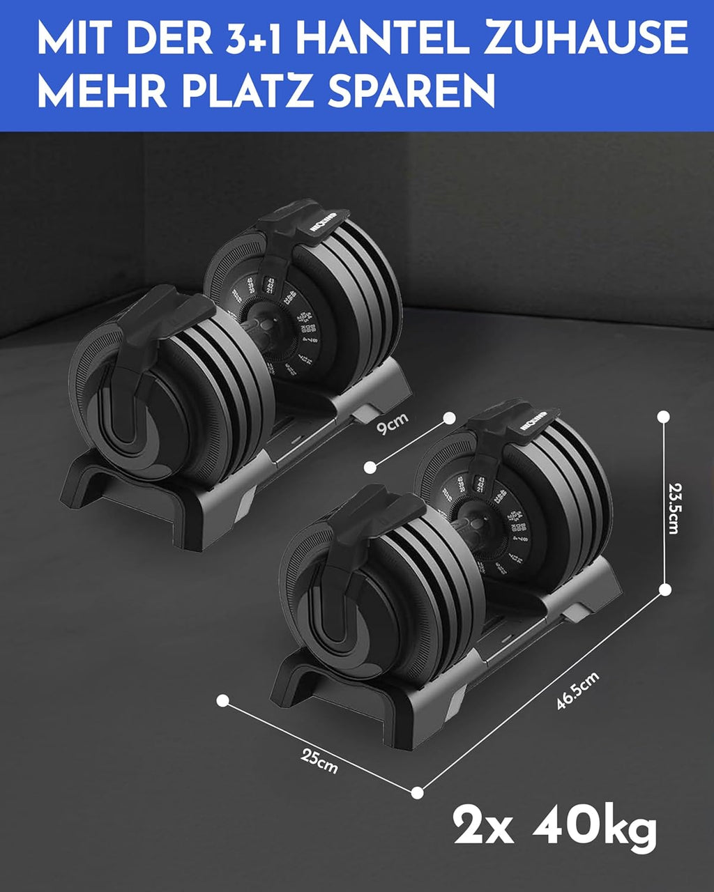 NEOLYMP Verstellbare Kurzhantel 2–40 kg mit Schnellverstellung, Einzelstück