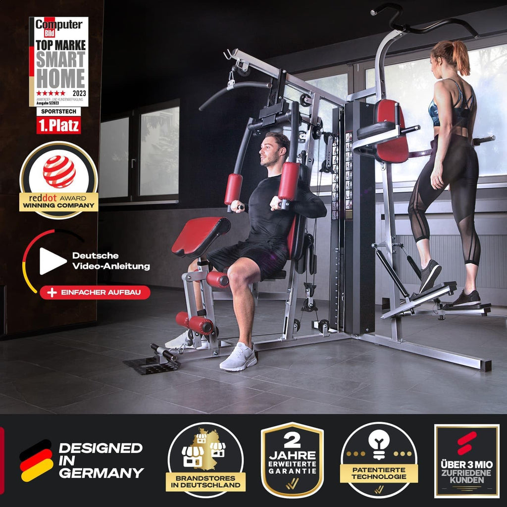 Sportstech HGX200: Multifunktions-Kraftstation mit Stepper, Beinpresse & Powertower