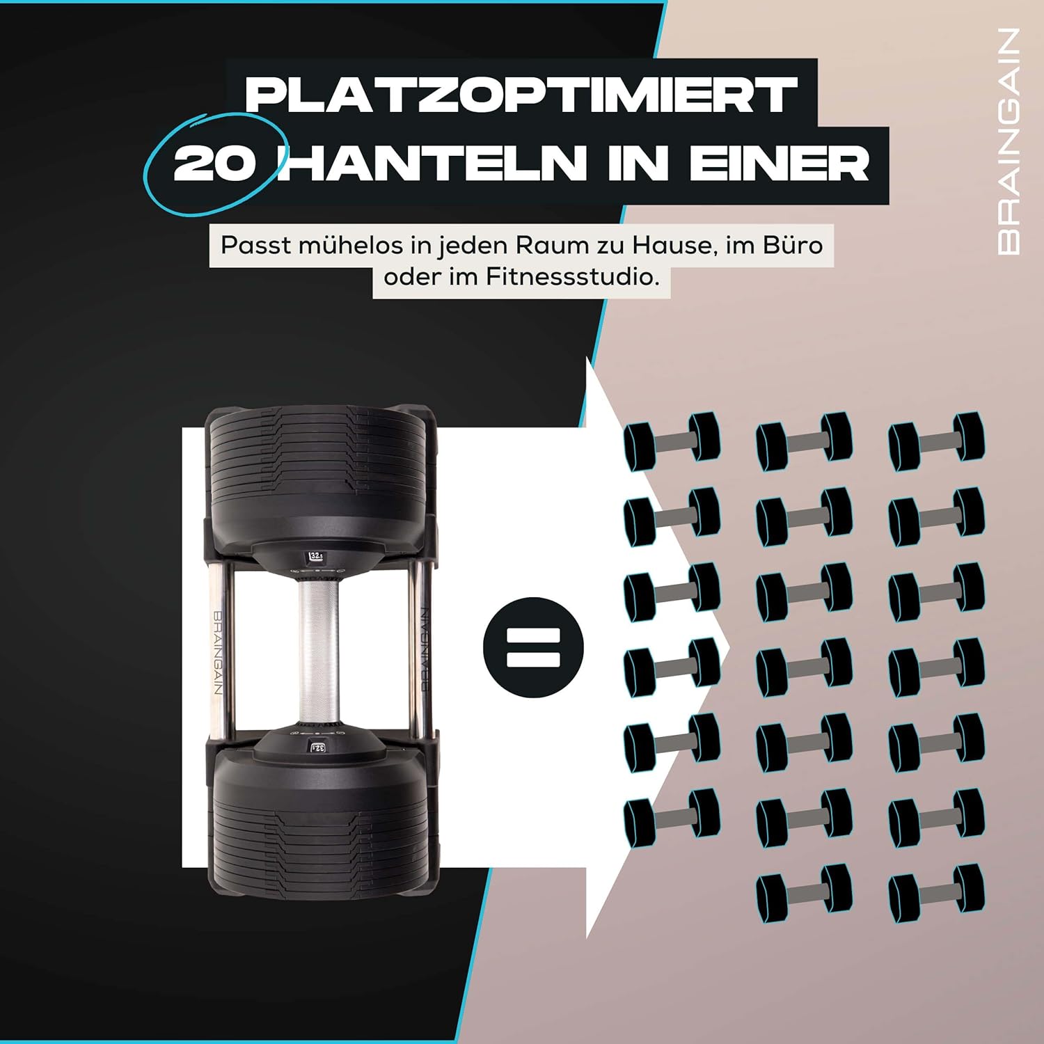 BRAINGAIN Verstellbare Hanteln: Chrom/Schwarz, Krafttraining für Zuhause