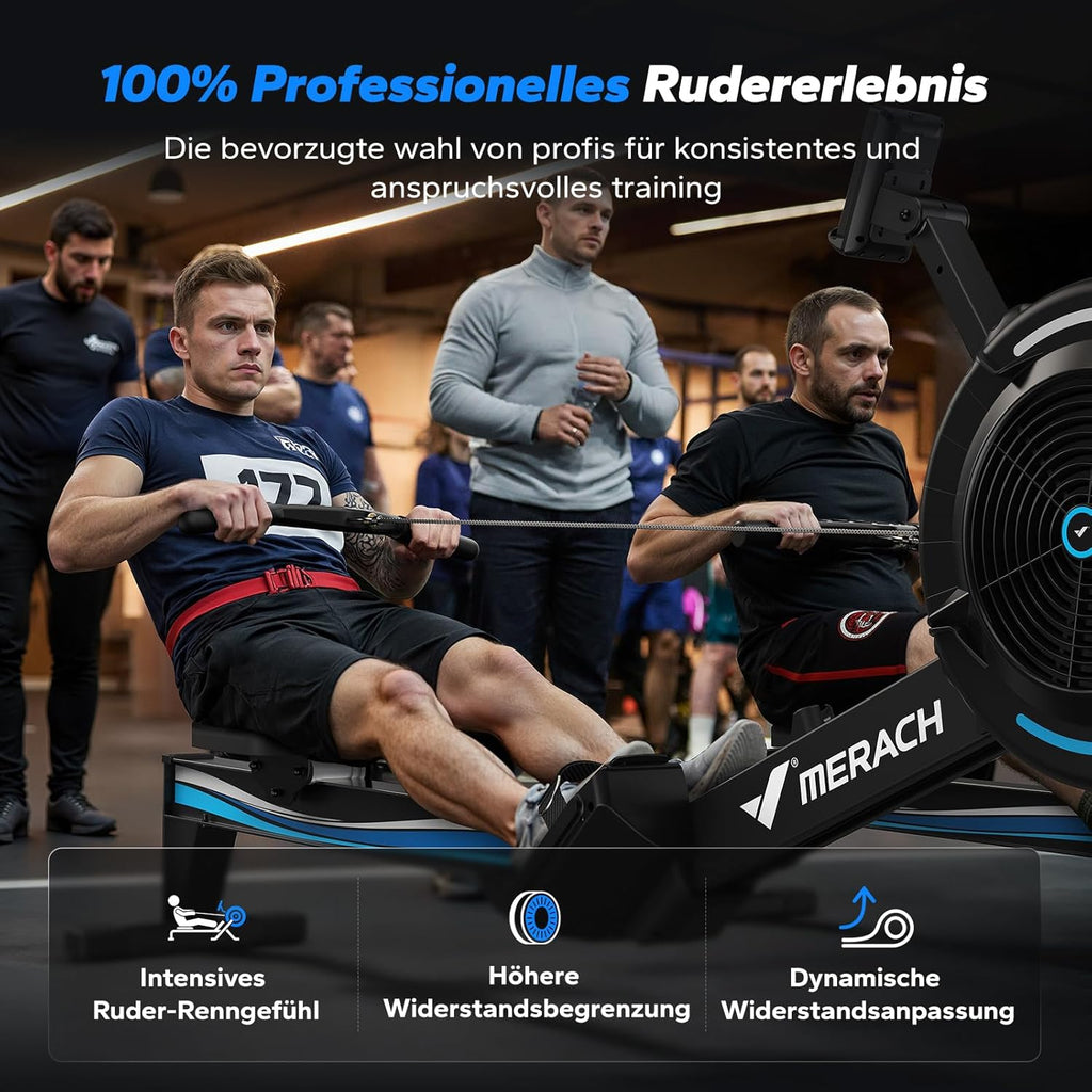 MERACH Rudergerät: Luftwiderstand, 10 Stufen & App