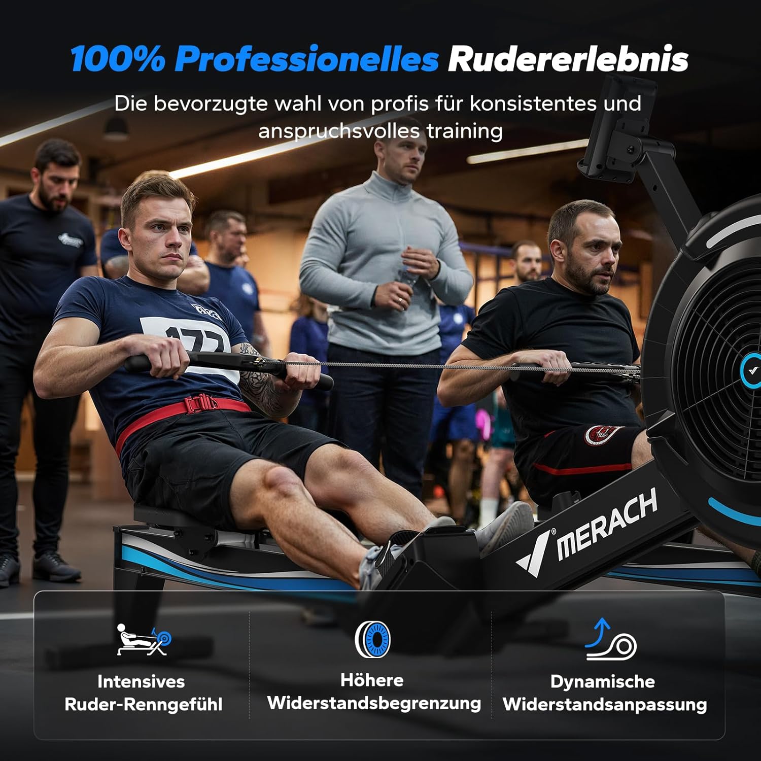 MERACH Rudergerät: Luftwiderstand, 10 Stufen & App