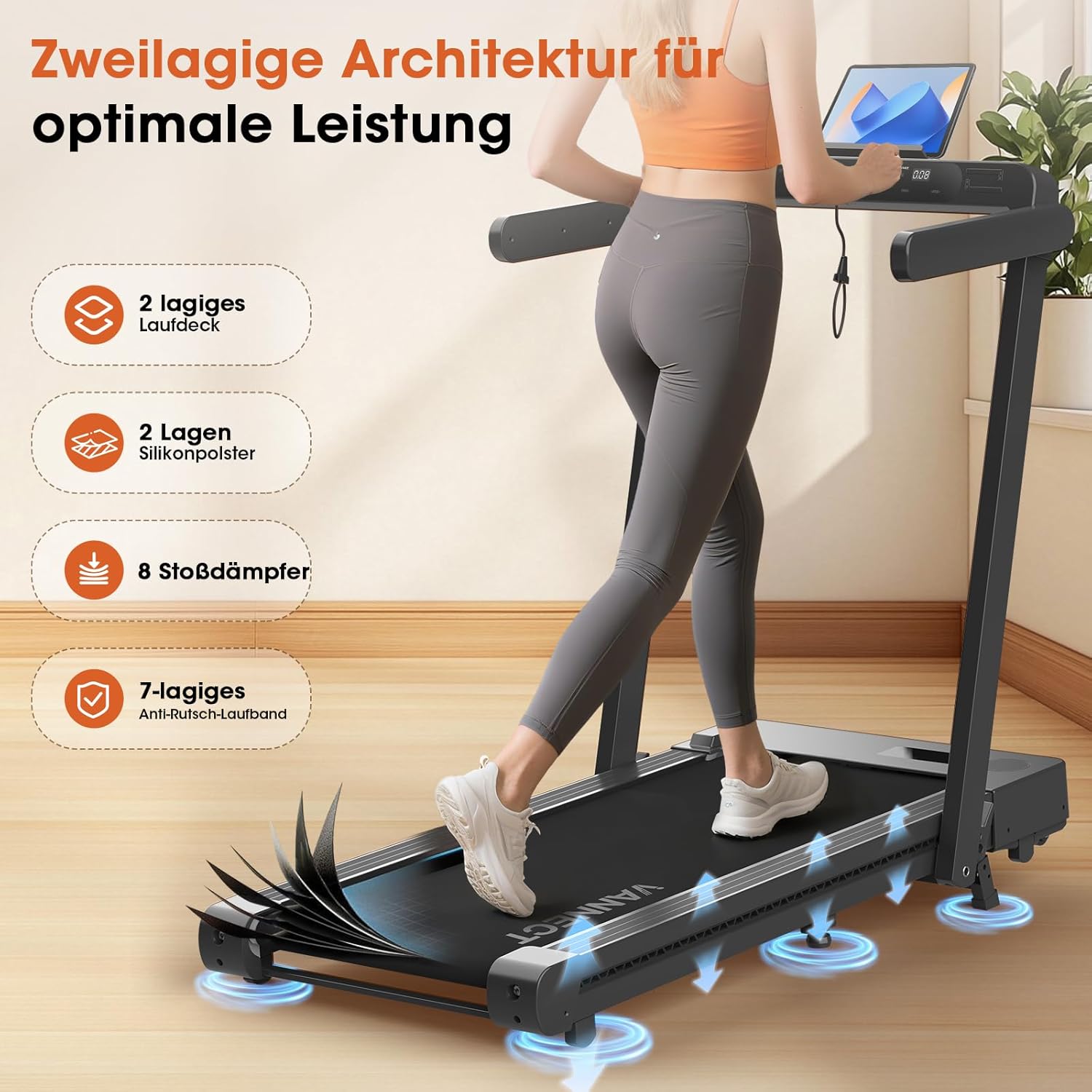 VANNECT Faltbares Laufband: Walking Pad mit Steigung für Zuhause