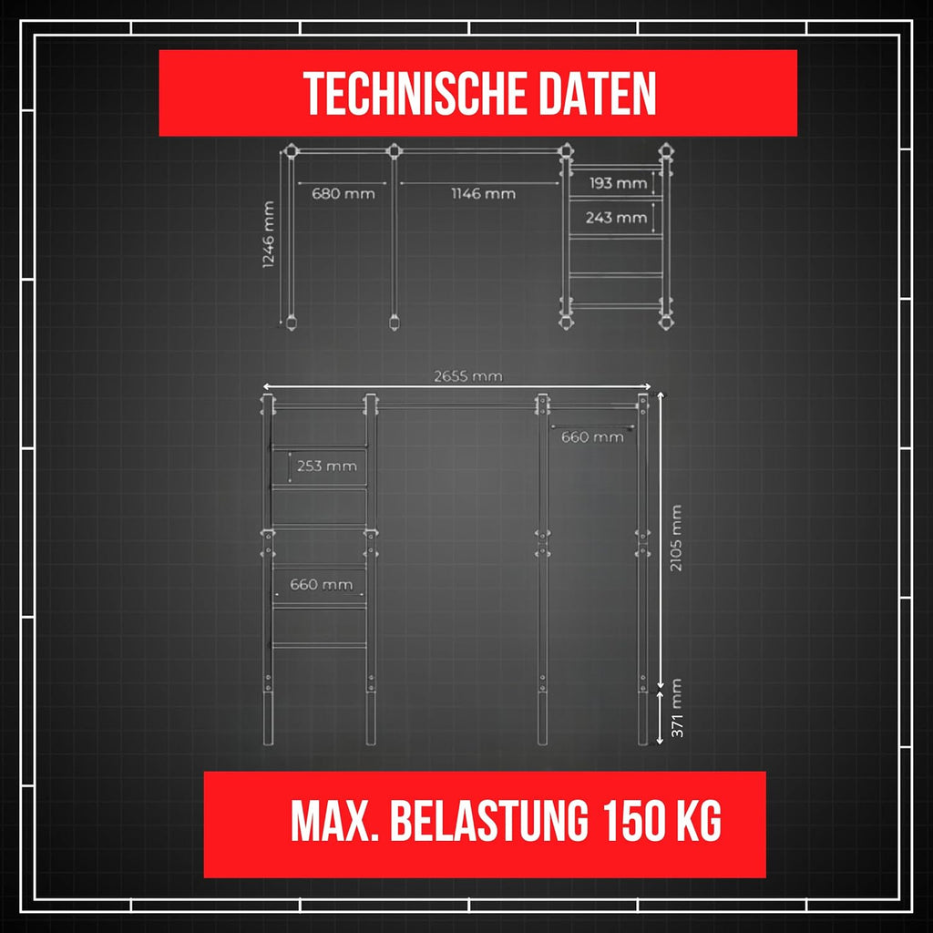 K-Sport Calisthenics Turnstange: Wetterfeste Garten-Kraftstation mit Hangelleiter
