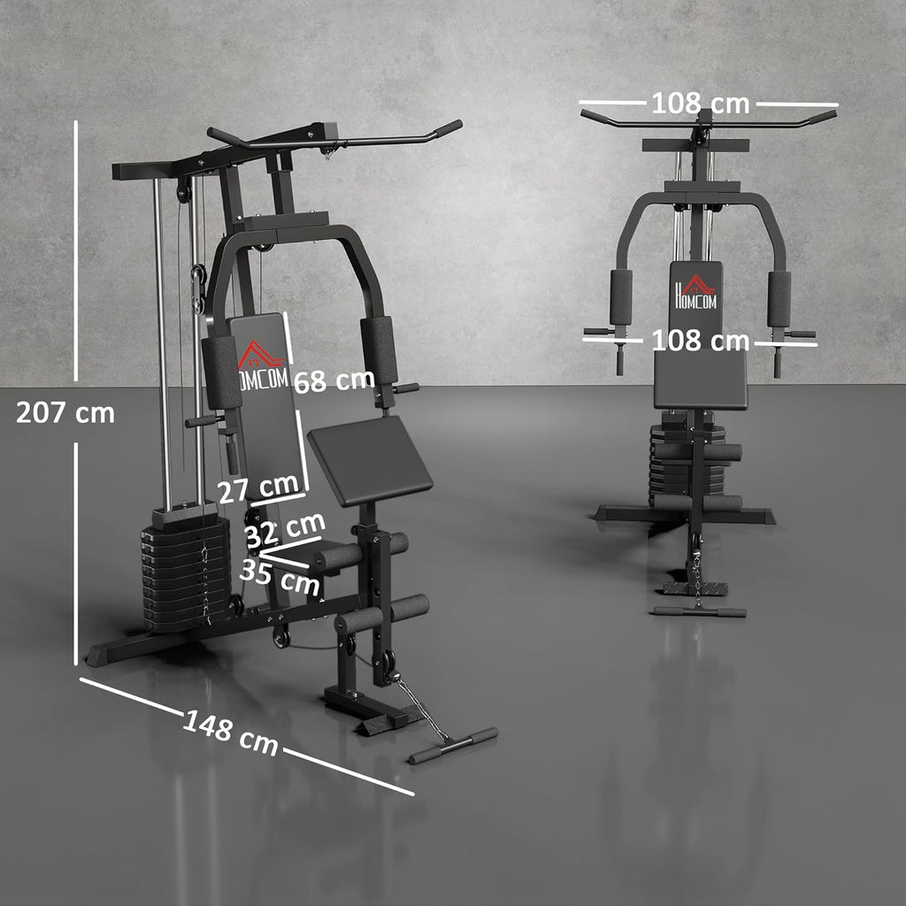 HOMCOM Home Gym Kraftstation – Latzug, Kabelzug, Brustpresse, Beintrainer