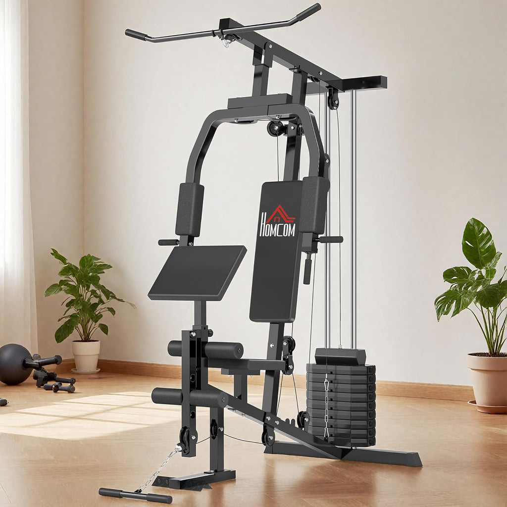 HOMCOM Home Gym Kraftstation – Latzug, Kabelzug, Brustpresse, Beintrainer