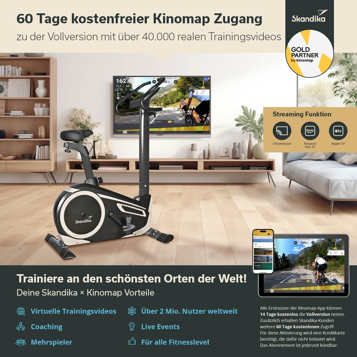 Skandika Morpheus: Ergometer mit App‑Steuerung, Pulsgurt und Tablethalter