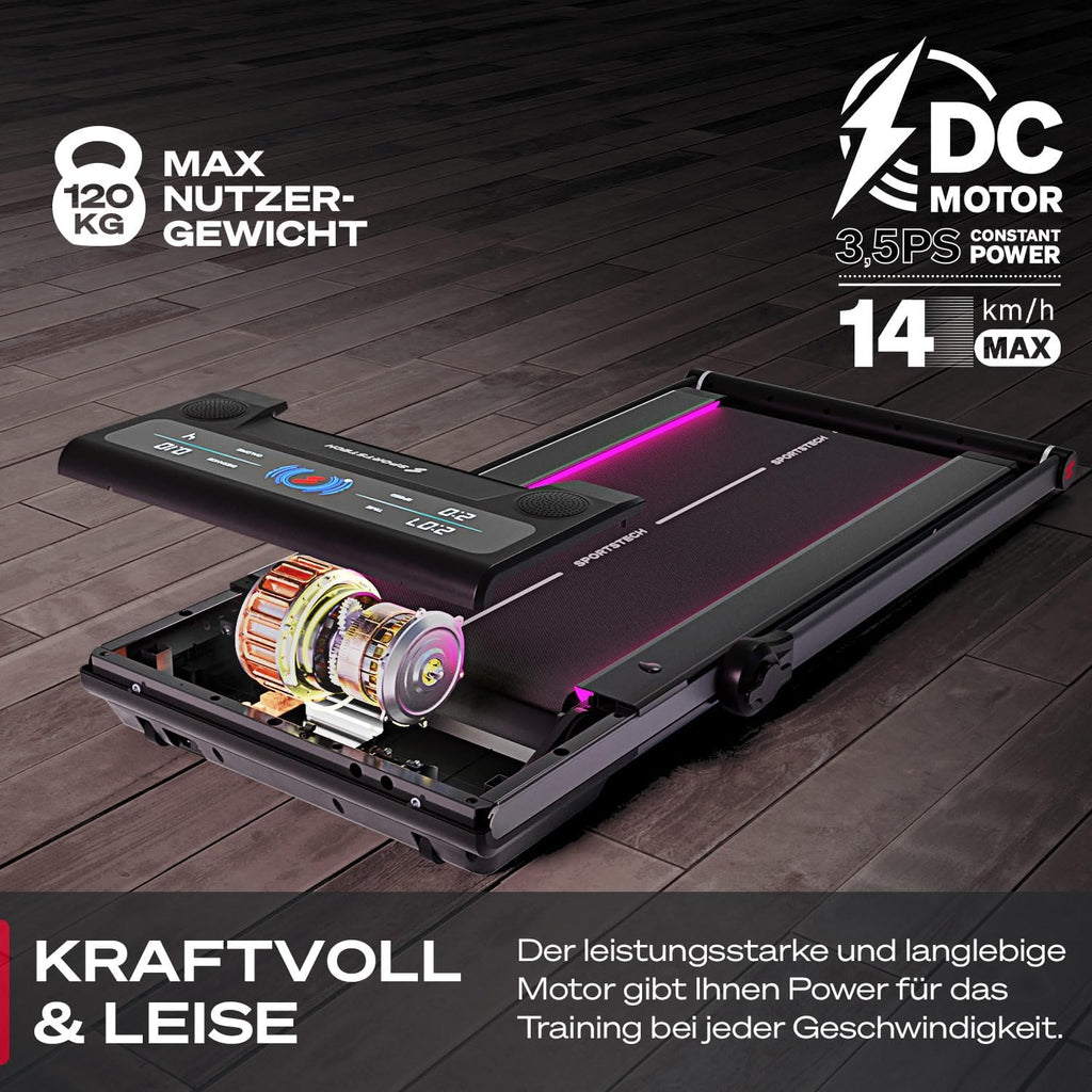 Sportstech Klappbares LED‑Laufband: Walking Pad mit Bluetooth‑App