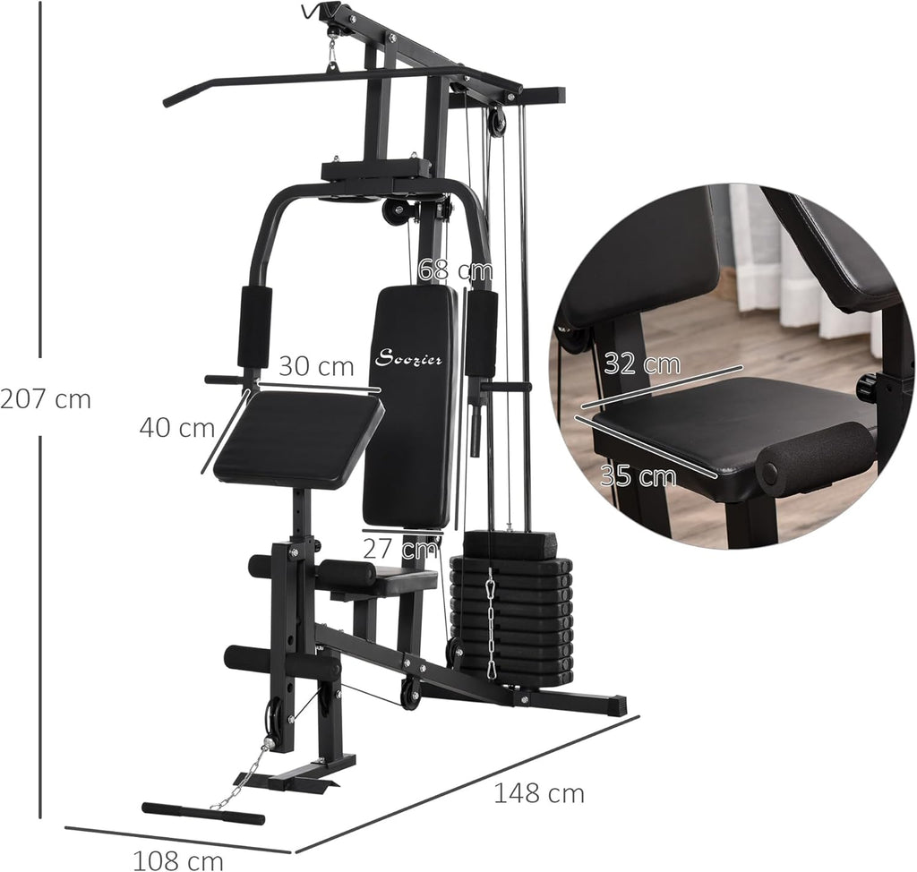 HOMCOM Home Gym Kraftstation – Latzug, Kabelzug, Brustpresse, Beintrainer