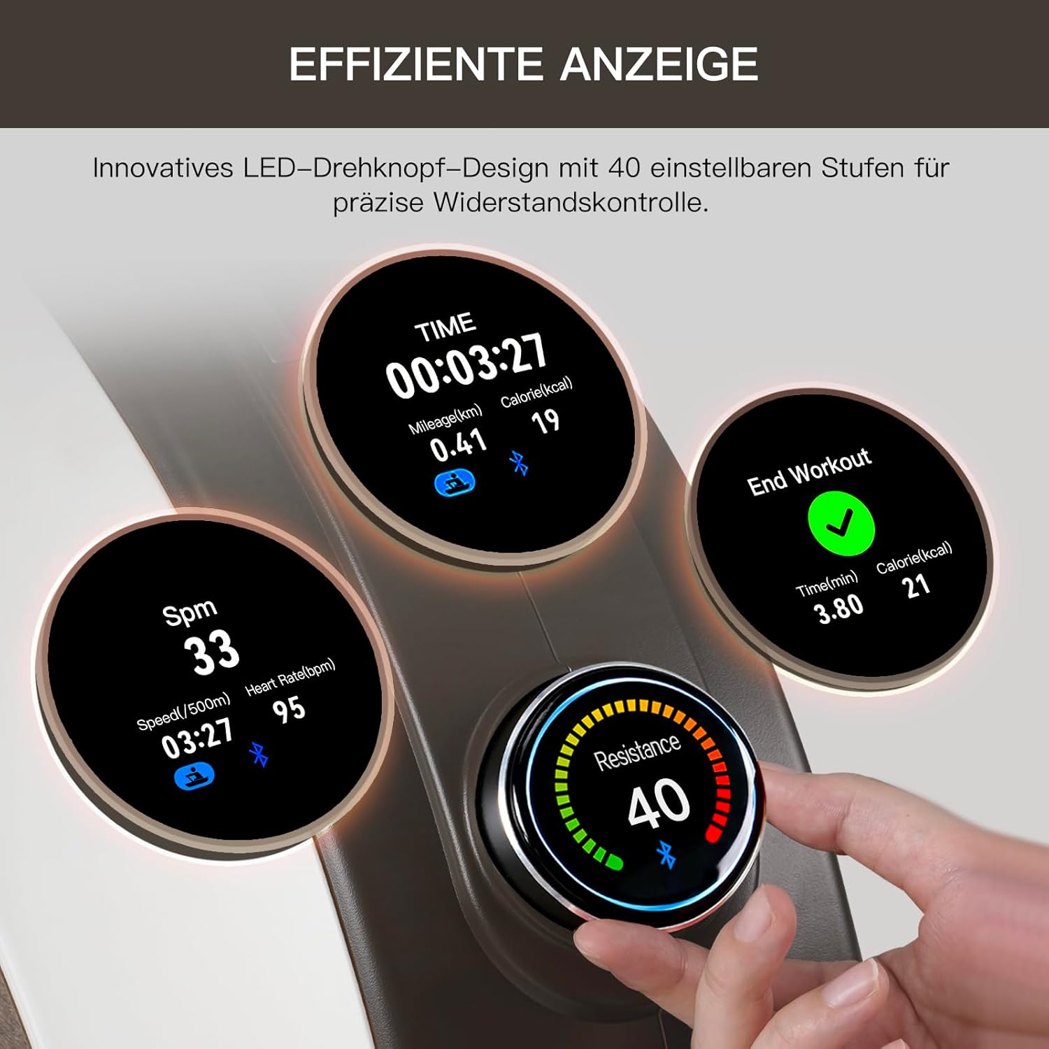 MOBI FITNESS Rudergerät: Magnetisch, leise, 40 Widerstände, LED