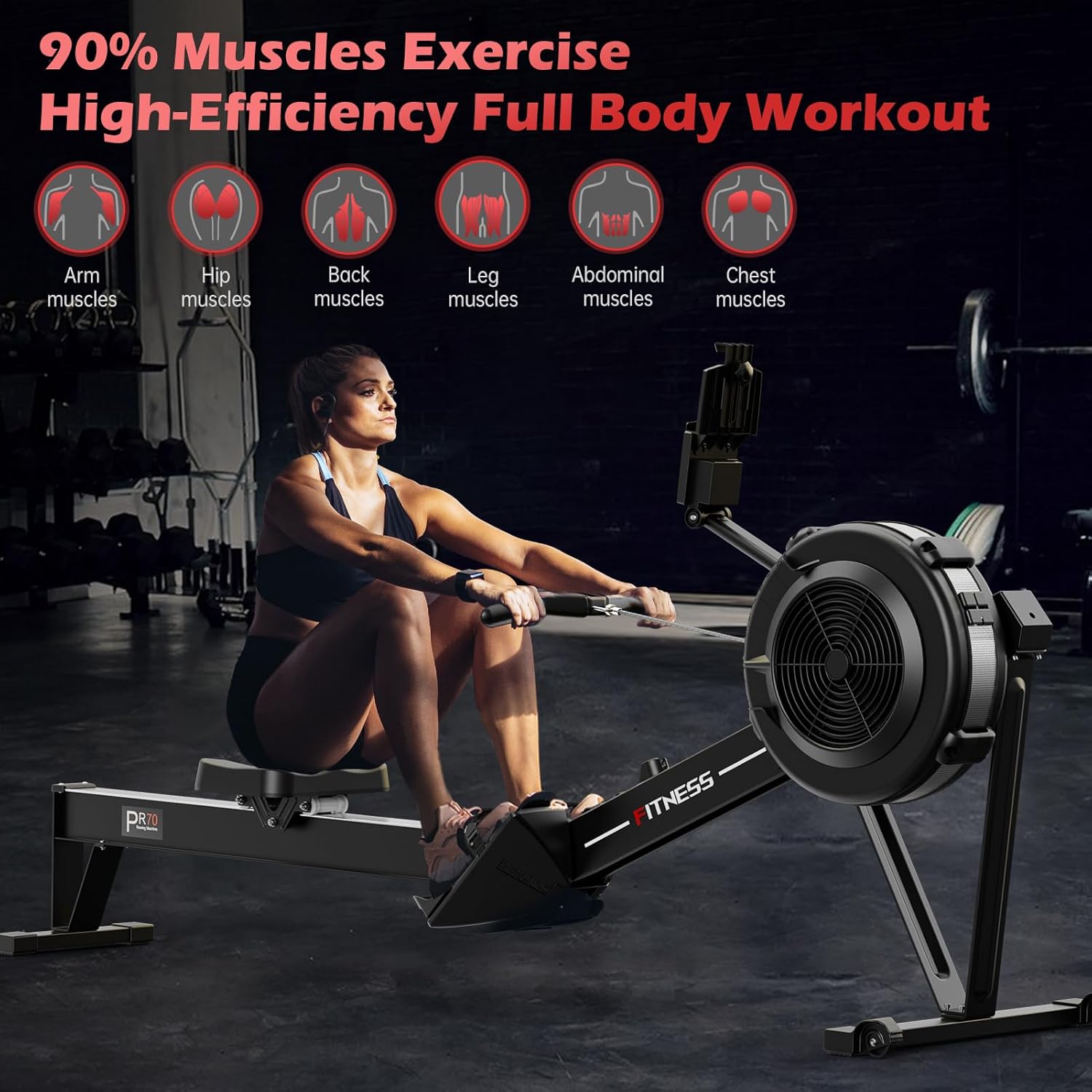 PASYOU Luftwiderstand Rudergerät für Zuhause: 10 Stufen, Komfortsitz, Kinomap APP