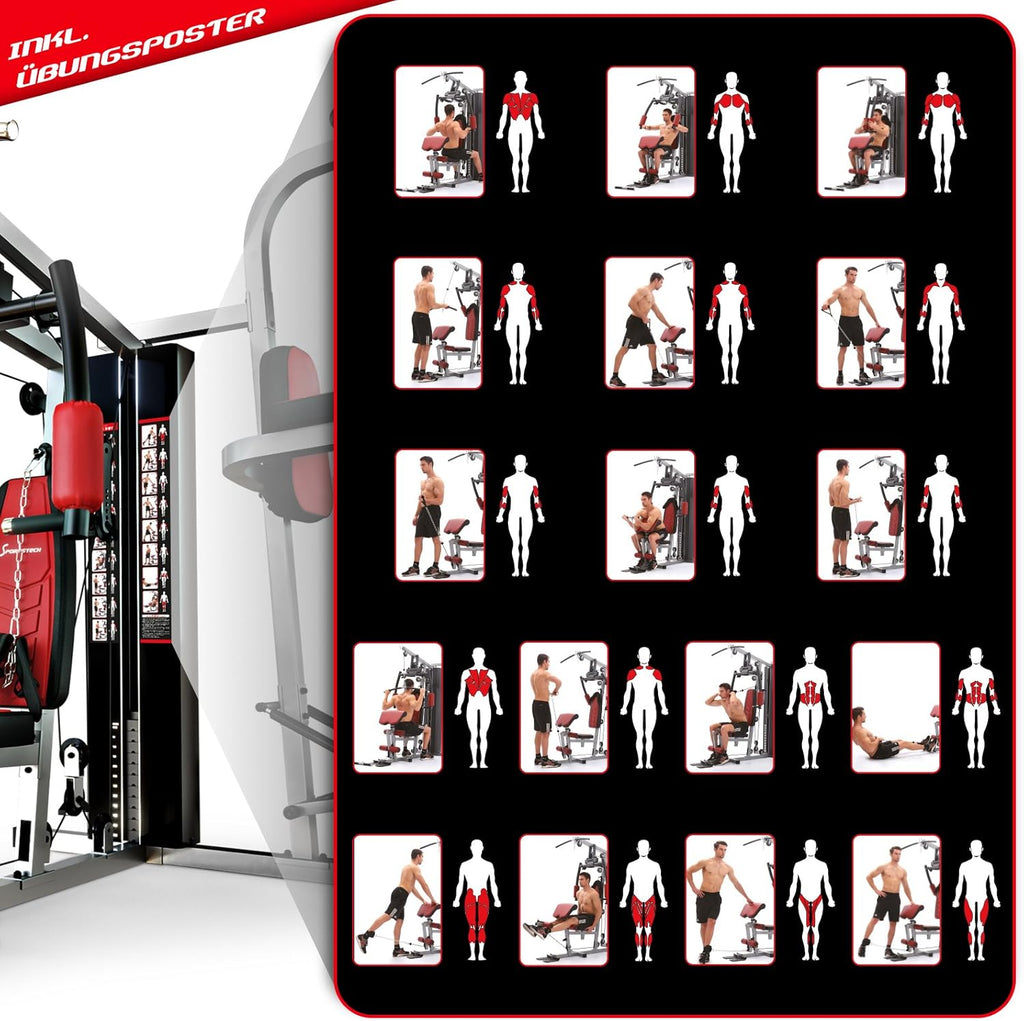 Sportstech HGX200: Multifunktions-Kraftstation mit Stepper, Beinpresse & Powertower