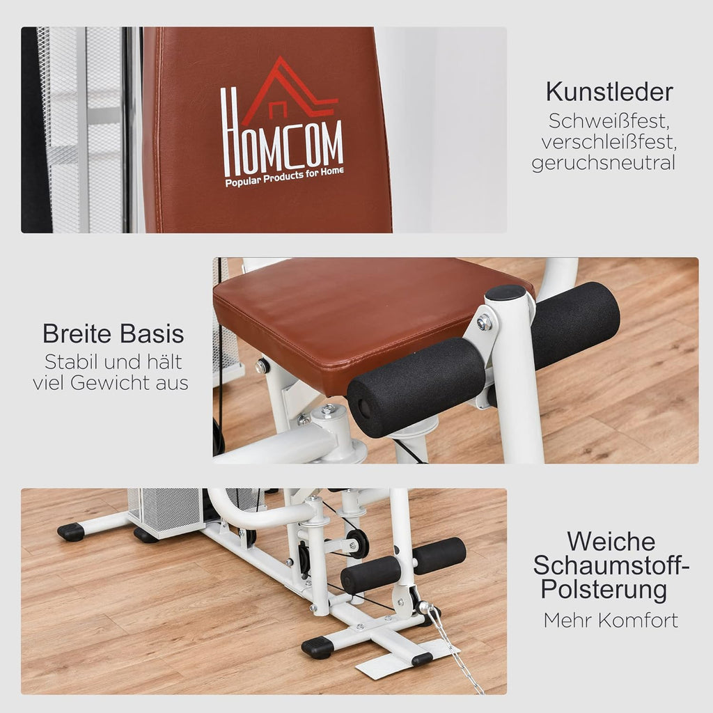 HOMCOM Multistation: Kraftstation mit Latzug, Butterfly & 45 kg Gewichten