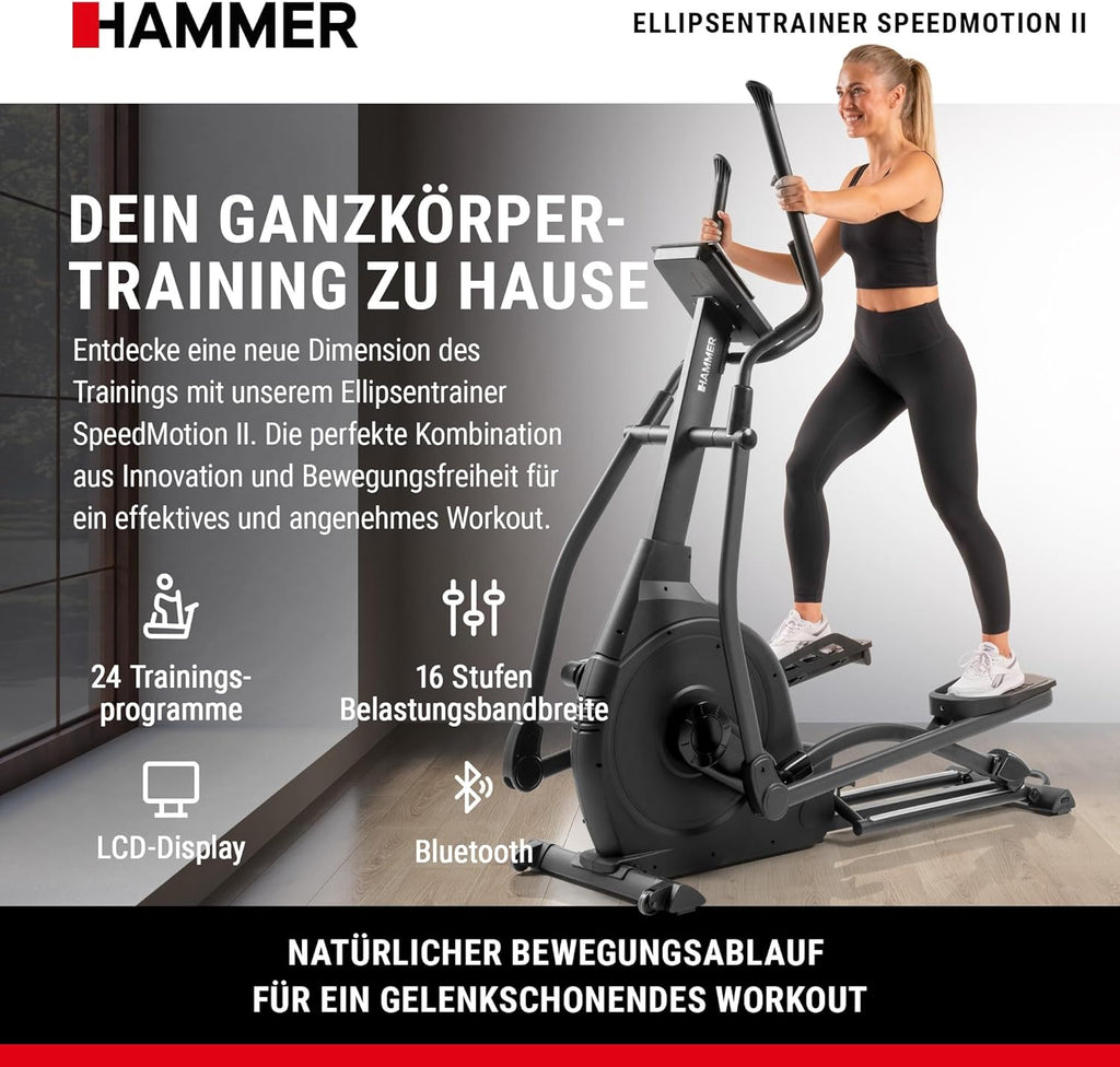 Hammer SpeedMotion II: Crosstrainer mit Steigung, 24 Programmen & 18 kg Schwungmasse