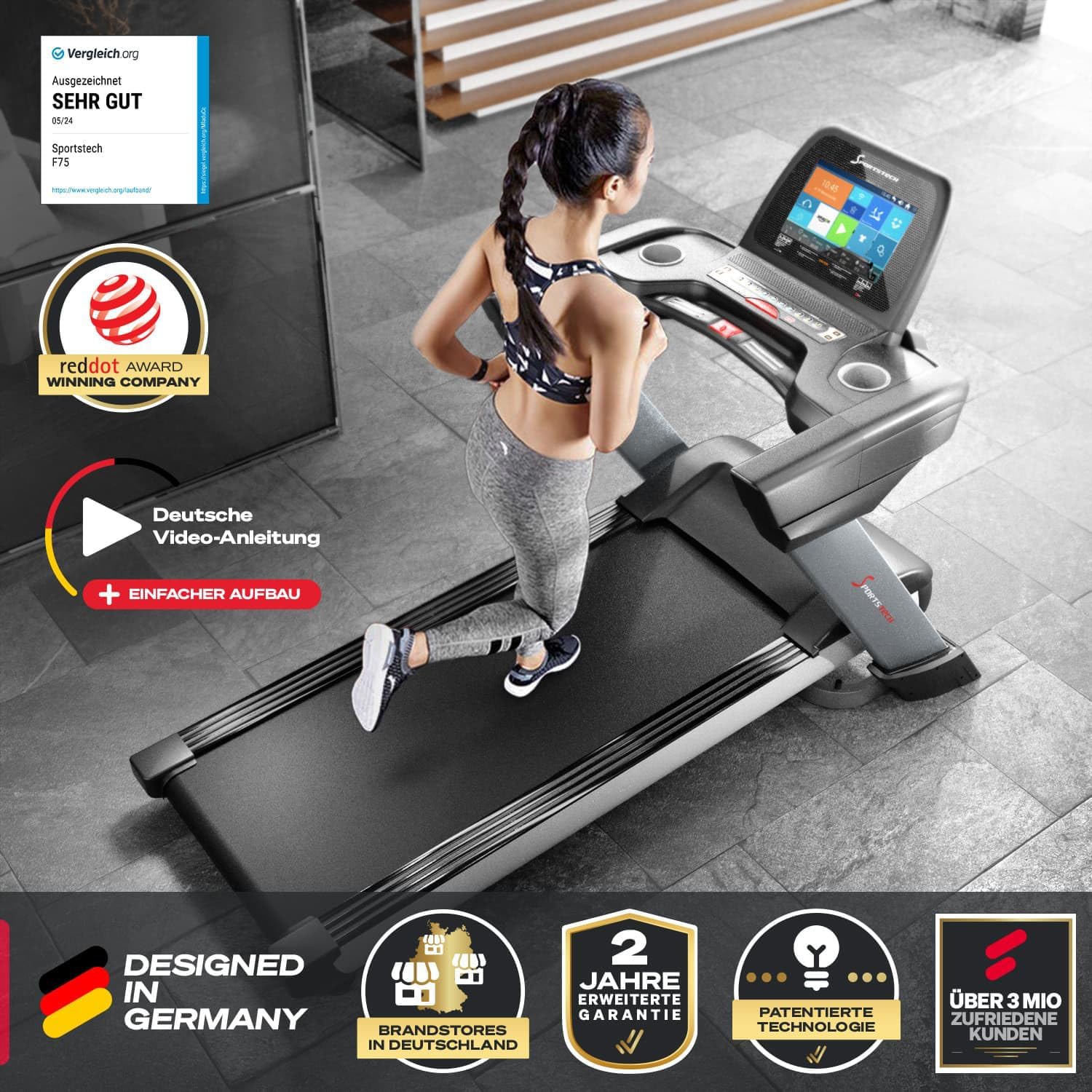 Sportstech F75 Klappbar Profi Laufband mit Android Display, 7PS Leistung