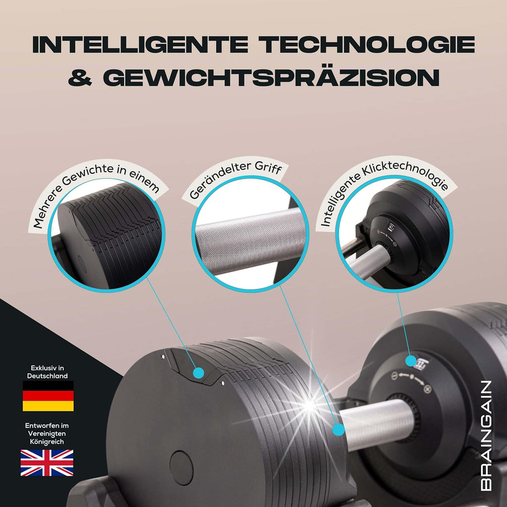 BRAINGAIN Verstellbare Hanteln: Chrom/Schwarz, Krafttraining für Zuhause
