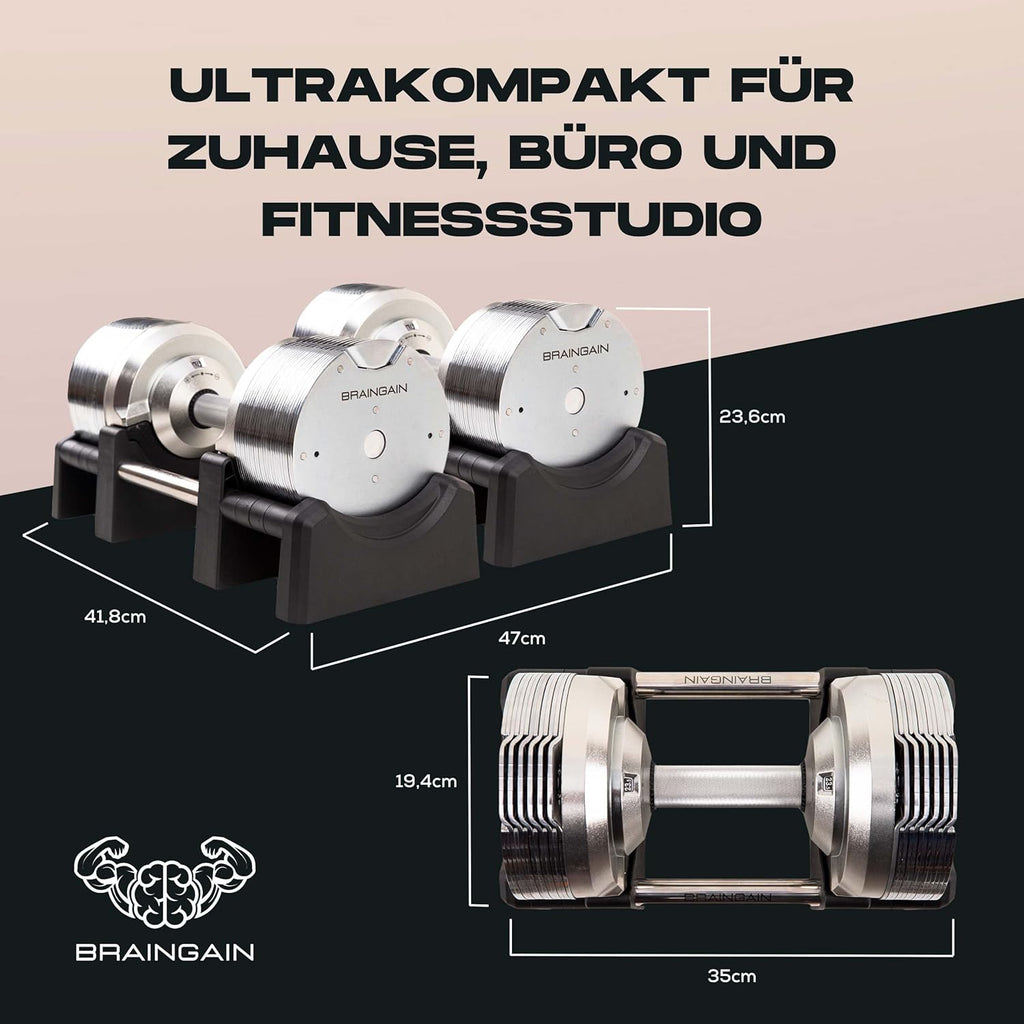 BRAINGAIN Verstellbare Hanteln: Chrom/Schwarz fürs Heimtraining