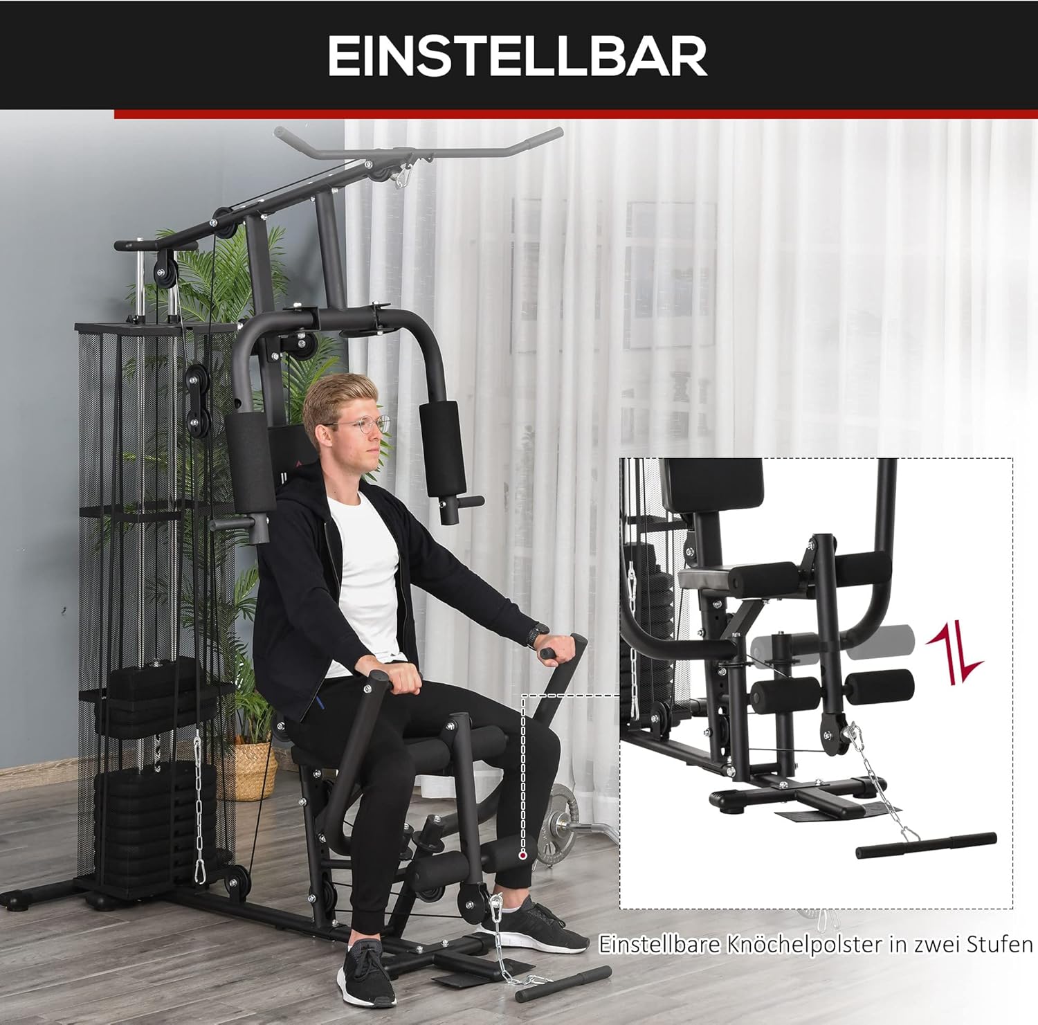 HOMCOM Kraftstation: Multifunktional mit Latzug, Butterfly und 45 kg Gewichten