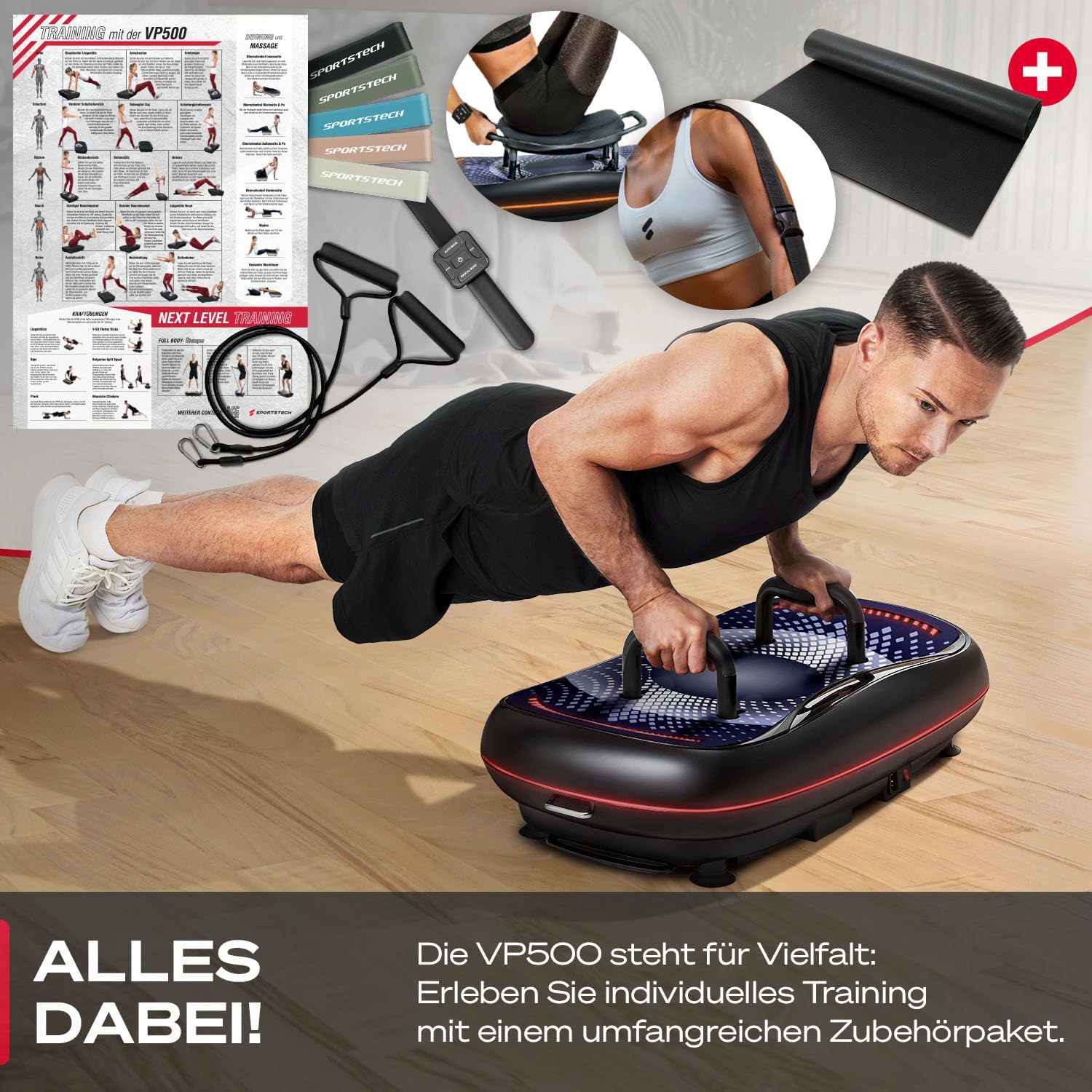 Sportstech 4D Vibrationsplatte: Smart LED, Bluetooth, Fitness & Yoga