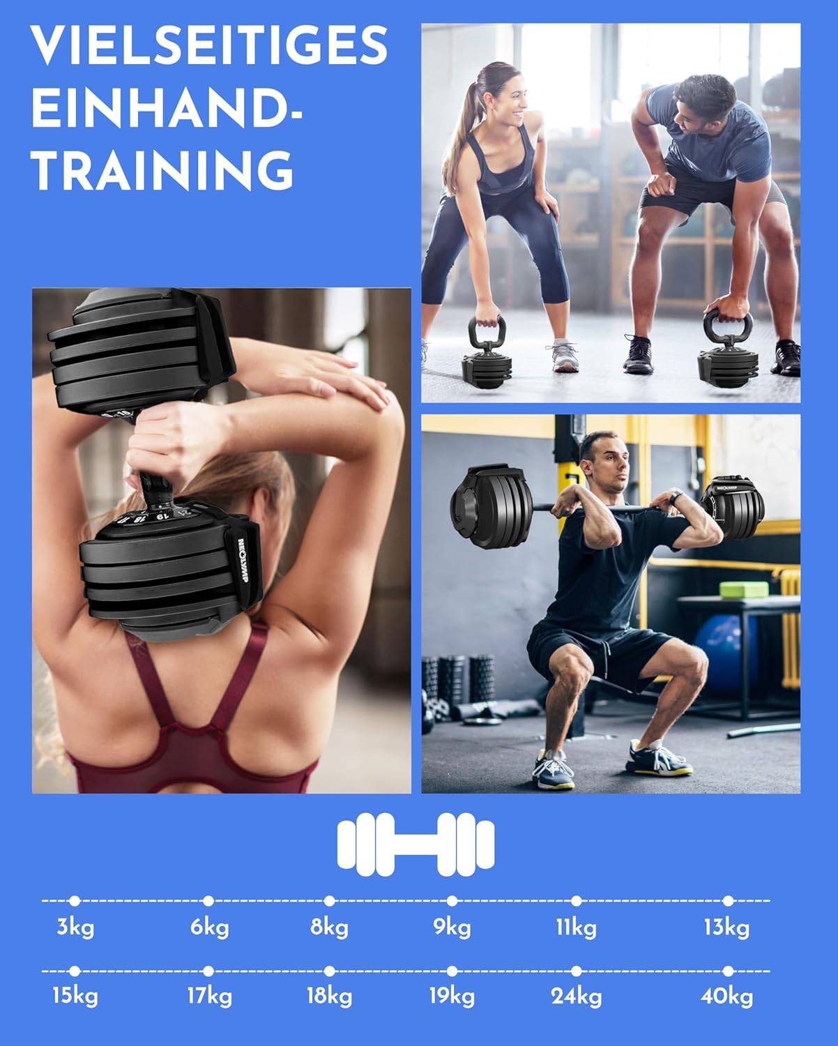 NEOLYMP Verstellbare Kurzhantel 2–40 kg mit Schnellverstellung, Einzelstück