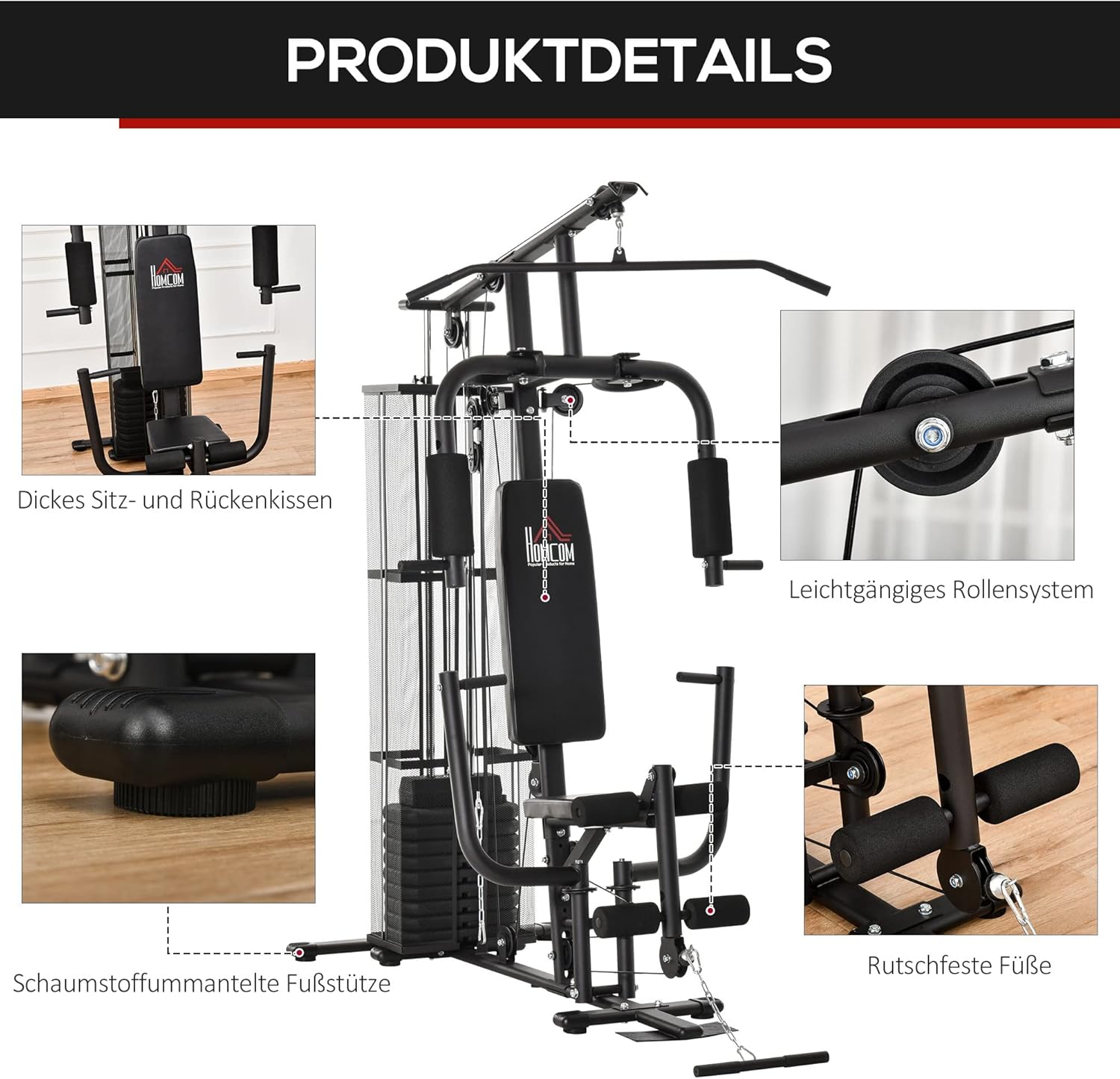 HOMCOM Kraftstation: Multifunktional mit Latzug, Butterfly und 45 kg Gewichten