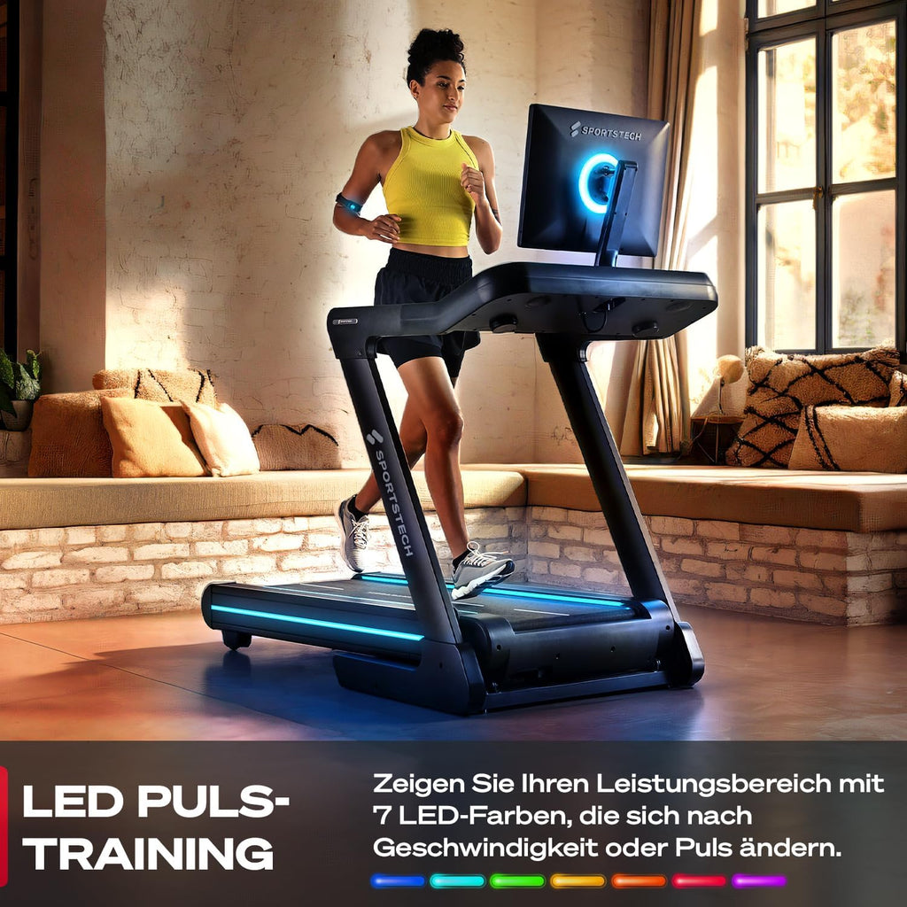 Sportstech sTread Pro: Klappbares Laufband, 20 km/h, 15% Steigung, mit App